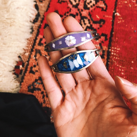 Vintage Mexican Abalone Inlay Silver Bracelet / Vintage Butterfly Bracelet - Picture 2 of 2